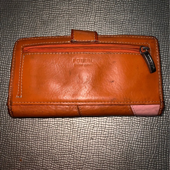 Fossil leather rose flower wallet pink green - Picture 4 of 5